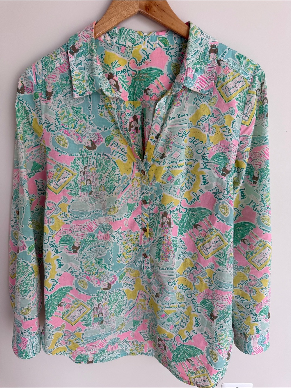 Joules Pastel Tropical Button-Up in Mint, Pink & Yellow